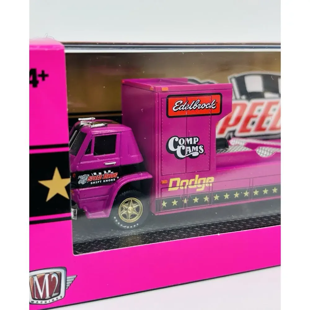 M2 Machines Speed Dawg '71 Dodge Challenger Funny Car w/ '66 COE Hauler Pink NIB